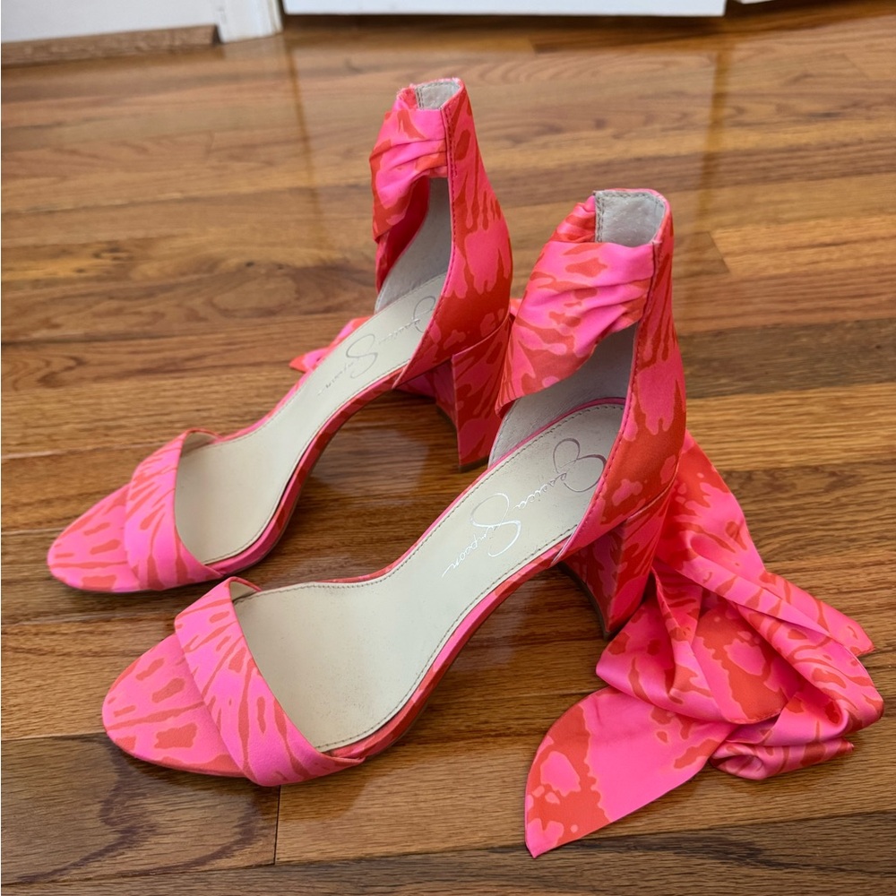 Jessica Simpson Pink and Orange Print Tie Up Sandal - Size 10